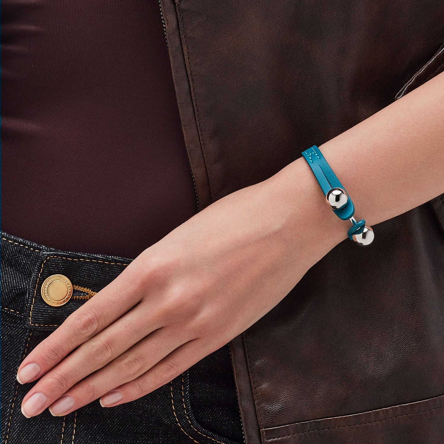 Teal leather bracelet PSOB39 | Pianegonda